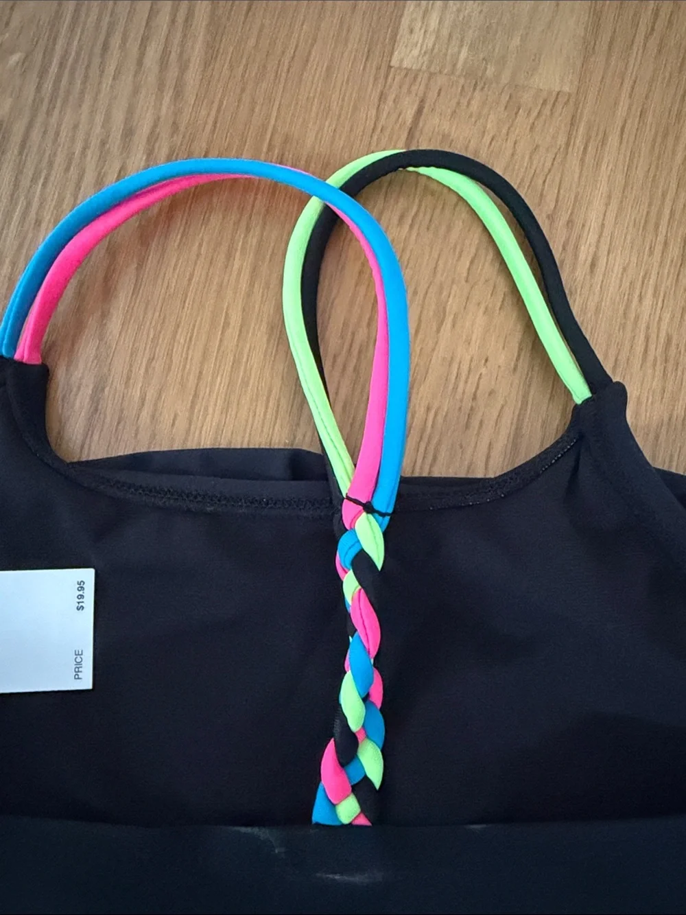 BNWT Black Ruffled Swim Tank with Neon Straps